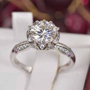 GRA Certified Moissanite Diamond 2ct Lotus Cut Ring